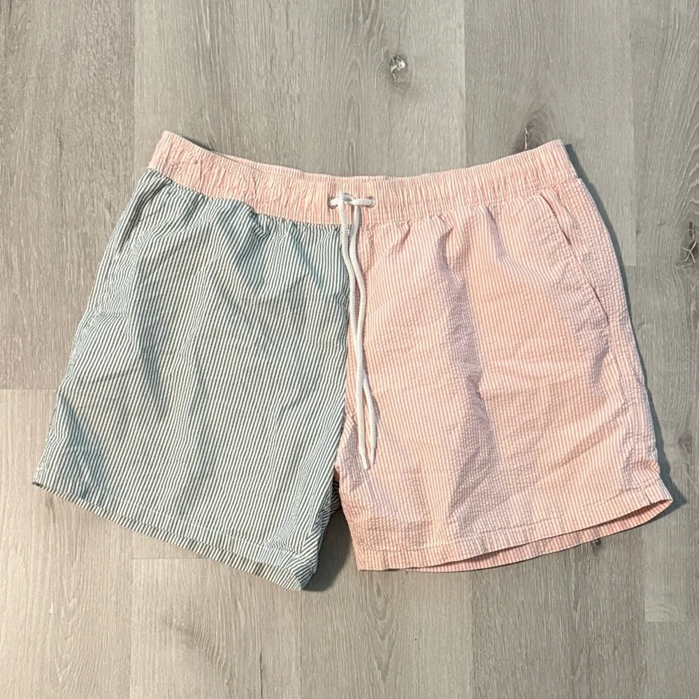 J. Crew Men's Dual-Tone Striped Shorts - Pink and Green